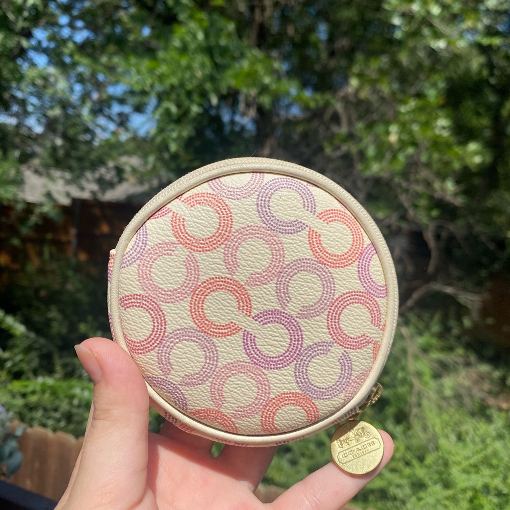 Coach Monogram coin purse with gold hardware